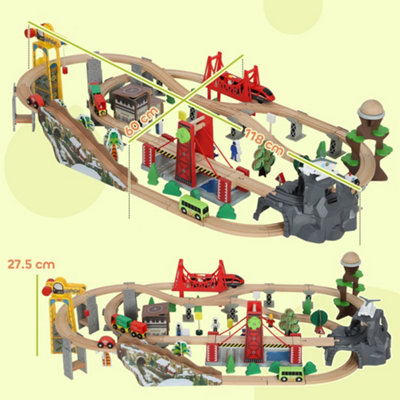 AIYAPLAY Wooden Train Set, 100 Piece Toy Train with Crane for 3+ Years Old