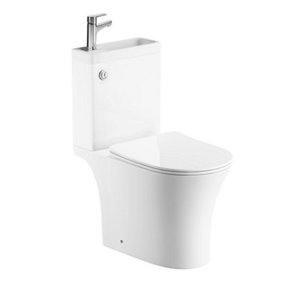 Ajax 2 in 1 Close Coupled Rimless Toilet Pan with Cistern & Basin inc. Chrome Flush Button