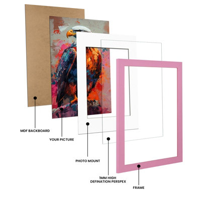 AK Frames Pink 7x5 Frame with 5x3.5 Mount and Perspex Front