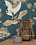 Akari Kyoto Crane Teal Wallpaper