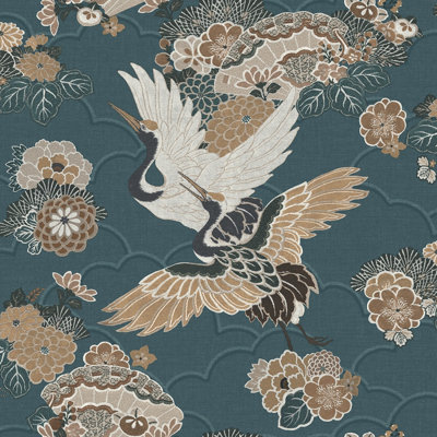 Akari Kyoto Crane Teal Wallpaper