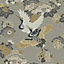 Akari Kyoto Cranes Wallpaper Natural Grey / Mustard Rasch 282787