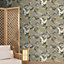 Akari Kyoto Cranes Wallpaper Natural Grey / Mustard Rasch 282787