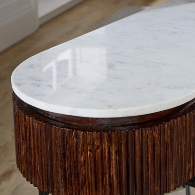 Alabama Ribbed Mango Wood Console Table with Marble Top and Metal Legs