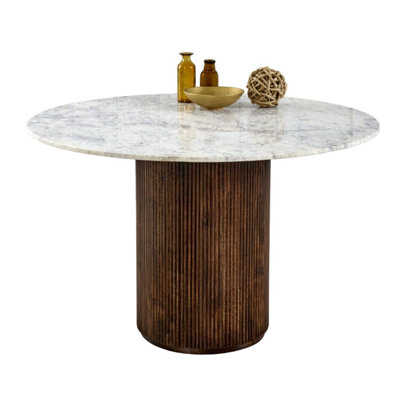 Alabama Ribbed Mango Wood Round Dining Table with Marble Top