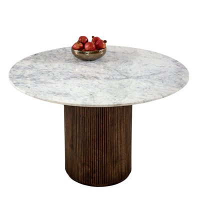 Alabama Ribbed Mango Wood Round Dining Table with Marble Top