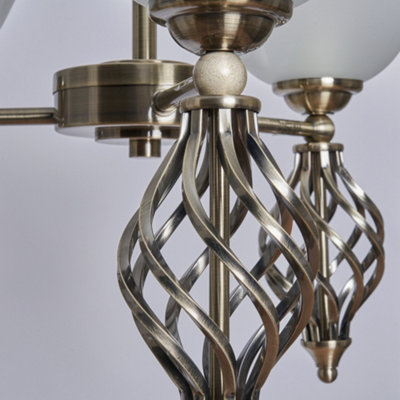 Alabaster 3 Light Spiral Semi Flush Ceiling Light - Antique Brass
