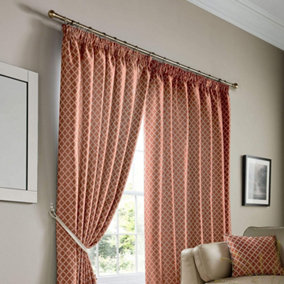 Alan Symonds Jacquard Curtains Pencil Pleat Taped Heading Fully Lined, Polyester, Orange, 66 x 72