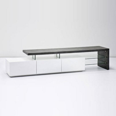 Alanis Wooden TV Stand With Storage In Concrete And Matt White