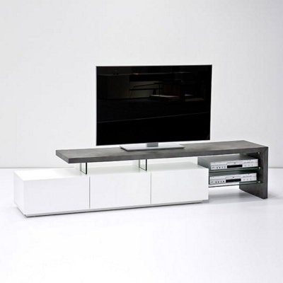 Alanis Wooden TV Stand With Storage In Concrete And Matt White