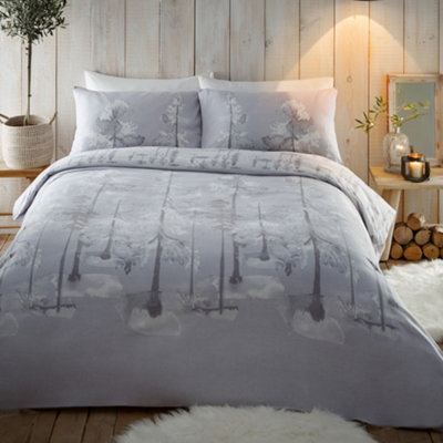 Alaska 100% Brushed Cotton Grey Duvet Cover Set