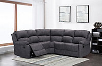 Alaska Grey Fabric Reclining Corner Sofa 5 Seater Suede Manual Recliner Comfortable Padded Arms