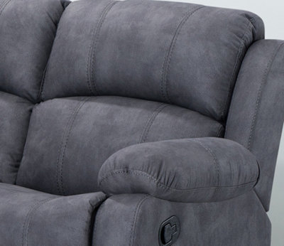 Alaska Grey Suede Fabric Sofa Suite Manual Reclining Sofa Set 3 + 2 Seater Sofas High Back