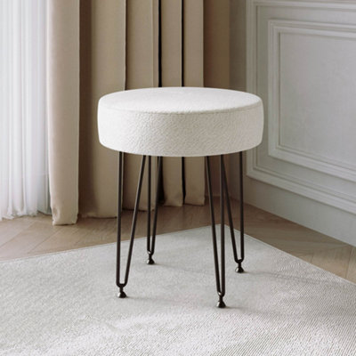 Alaya Ivory Bouclé  fabric Stool with Black Hair Pin Legs