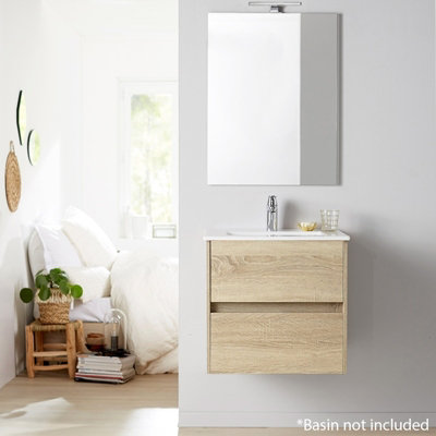 Alba 60cm 2 Drawer Basin Unit in European Oak