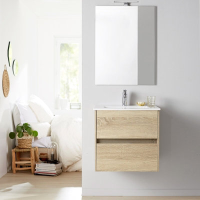 Alba 60cm Basin Set   60cm Basin & 2 Drawer Basin Unit in European Oak Price Comparisons | Compare The Build