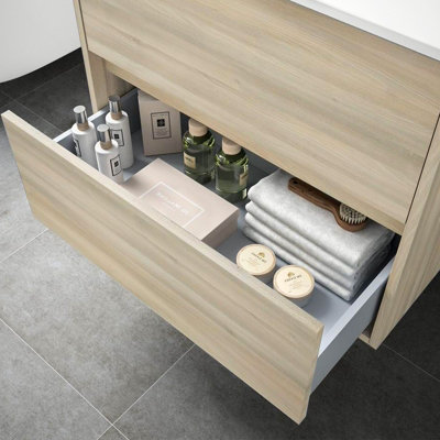 Alba 60cm Basin Set   60cm Basin & 2 Drawer Basin Unit in European Oak