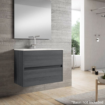 Alba 80cm 2 Drawer Basin Unit in Grey Oak