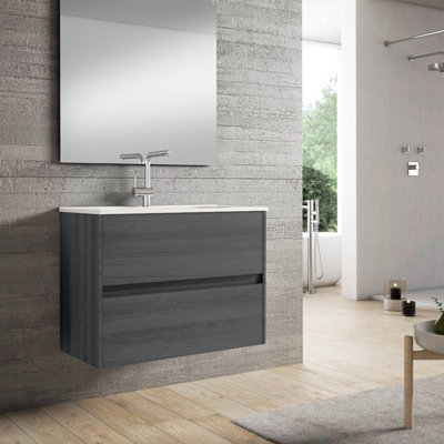 Alba 80cm Basin Set   80cm Basin & 2 Drawer Basin Unit in Grey Oak