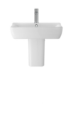 Alba Soft Square Ceramic Basin and Semi Pedestal, 550mm - Balterley