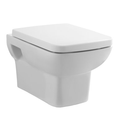 Alba Square Wall Hung Ceramic Toilet Pan & Soft Close & Seat, 400mm
