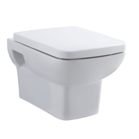 Alba Square Wall Hung Ceramic Toilet Pan & Soft Close & Seat, 400mm - Balterley