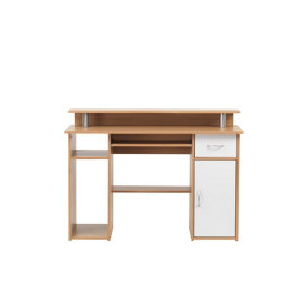 Albany beech desk with 1 drawer and 1 door in white / naturel