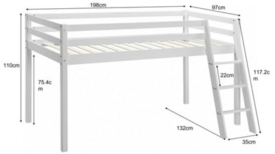Albany Kids Bunk Bed Mid-Sleeper Single  Cabin Storage Wooden Ladder Left Right  Slatted Frame White