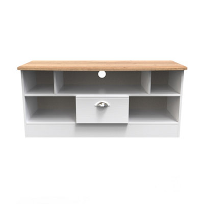 Albert 1 Drawer TV & Media Unit in White Ash & Oak (Ready Assembled)