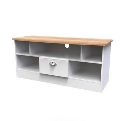 Albert 1 Drawer TV & Media Unit in White Ash & Oak (Ready Assembled)