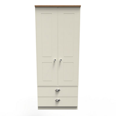 Albert 2 Door 2 Drawer Wardrobe in Cream Ash & Oak (Ready Assembled)