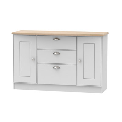 Albert 2 Door 3 Drawer Sideboard in Grey Matt & Oak (Ready Assembled)