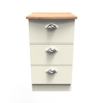 Albert 3 Drawer Bedside Cabinet in Cream Ash & Oak (Ready Assembled)