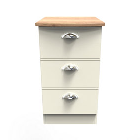 Albert 3 Drawer Bedside Cabinet in Cream Ash & Oak (Ready Assembled)
