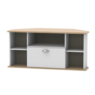 Albert Corner TV Unit in Grey Matt & Oak (Ready Assembled)