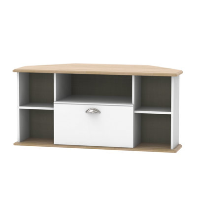 Albert Corner TV Unit in White Ash & Oak (Ready Assembled)