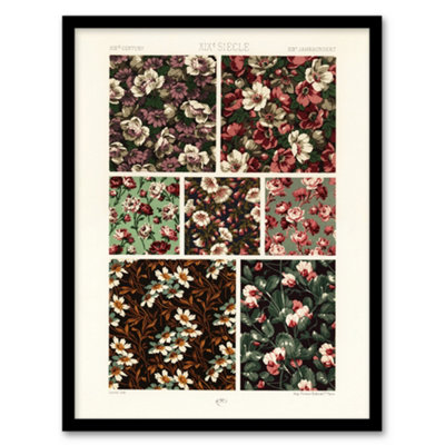 Albert Racinet Framed Wall Art Print Pink Green Floral Patterns - A4 Size