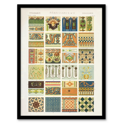 Albert Racinet Framed Wall Art Print Vintage Renaissance Patterns - A4 Size