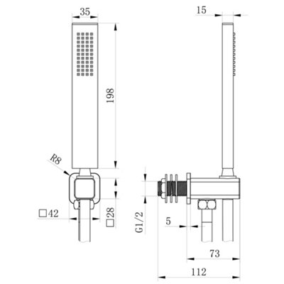 Alberto Chrome Square Single Function Shower Handset with Holder - 3