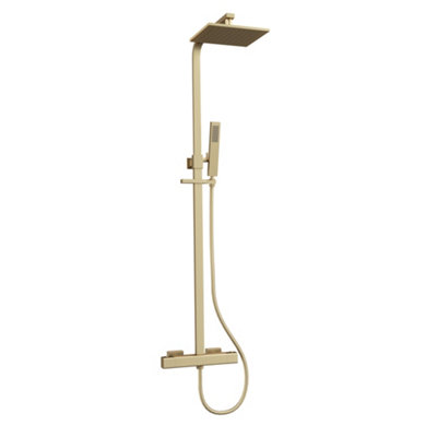 Alberto Square Thermostatic Shower Kit with Fixed Head & Handset - Brushed Gold