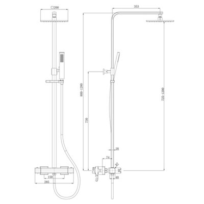Alberto Square Thermostatic Shower Kit with Fixed Head & Handset - Matt Black