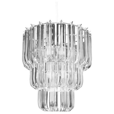 Albion Easy Fit Chrome and Clear Beaded 3 Tiered Ceiling Chandelier Pendant Light Shade