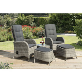 Albury Luxury Reclining Rattan Garden Armchair Set with Side Table and Foot Stools