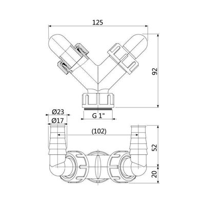 Alcaplast Double 17-23mm Dishwasher Elbow Inlets to 1