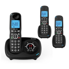 Alcatel XL595 Cordless Phone with Answering Machine, Triple Pack, Black