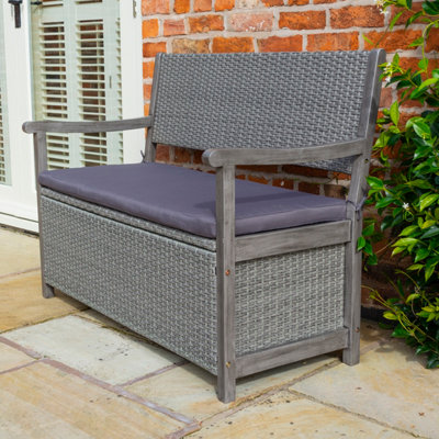 Grey rattan storage discount bench