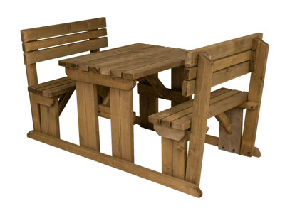 Alders wooden picnic bench and table set, outdoor dining set with backrest (3ft, Rustic brown)