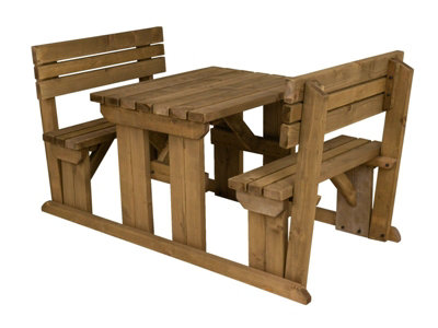 Alders wooden picnic bench and table set, outdoor dining set with backrest (4ft, Rustic brown)