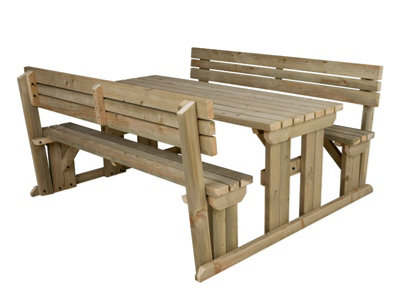 Alders wooden picnic bench and table set, outdoor dining set with backrest (5ft, Natural finish)