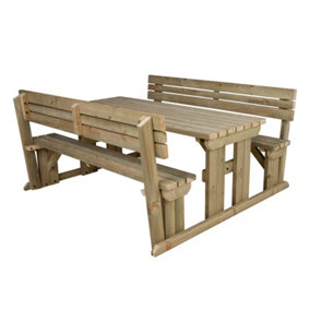 Alders wooden picnic bench and table set, outdoor dining set with backrest (5ft, Natural finish)